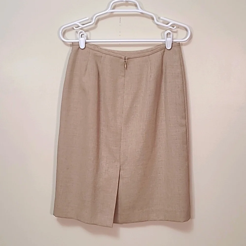 Kasper 2 piece Blazer Jacket Skirt Suit Set Tan Wood Beading Embroidery 8P - Picture 10 of 13